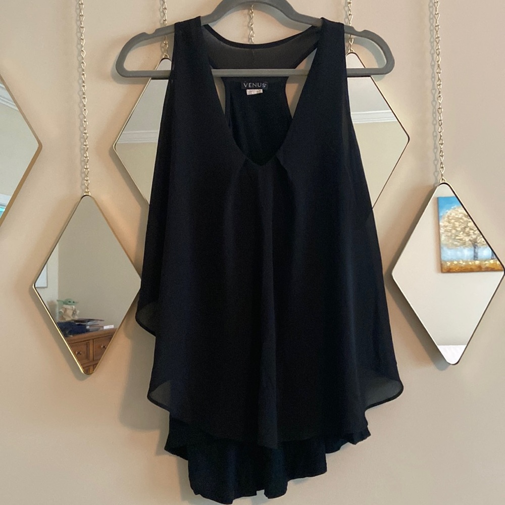 Sleeveless Top with Chiffon Overlay-S
